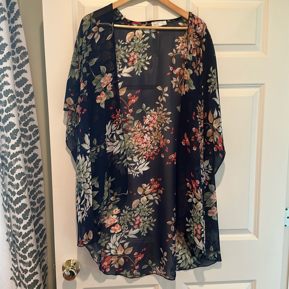 Emory Park Navy Floral Open Front Kimono